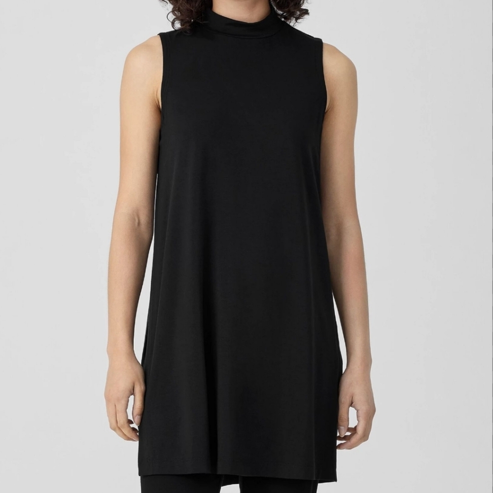Eileen Fisher Stretch Jersey Knit Mock Neck Long Tank